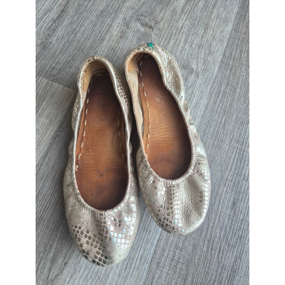 Tieks by Gavrieli Metallic Gold Snakeskin Leather Ballet Flats Size 6 - Picture 3 of 5
